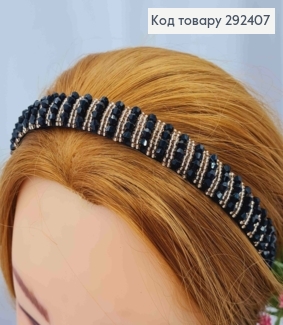 Обруч пластик, ЧОРНО-ПУДРОВОГО кольору,  плетений Стеклярусом та Бісером, ширина 1,5см 292407 фото