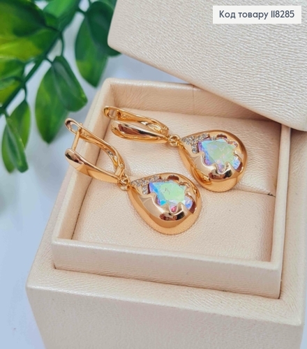 Сережки з підвісним каменем Хамелеон в Краплинці, 1,6+1,9см, англ. застібка, Xuping 18К 118285 фото 3