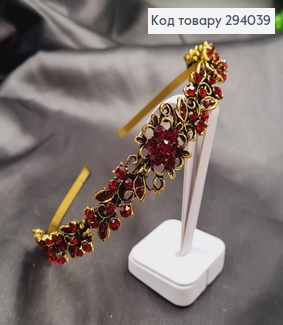 Діадема метал під золото  з  БОРДОВИМИ   камінцями 294039 фото