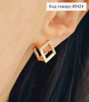 Серьги кольца "Ромбы" украшены Блестящими камешками, 1,2см, Xuping 18К 119424 фото