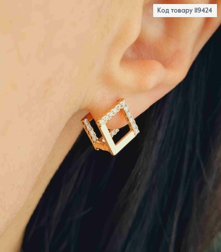 Серьги кольца "Ромбы" украшены Блестящими камешками, 1,2см, Xuping 18К 119424 фото 1
