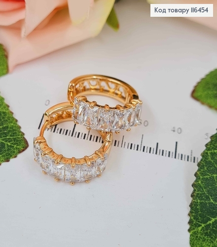 Серьги кольца 2см, с большими прямоугольными камешками, Xuping 18К 116454 фото 2
