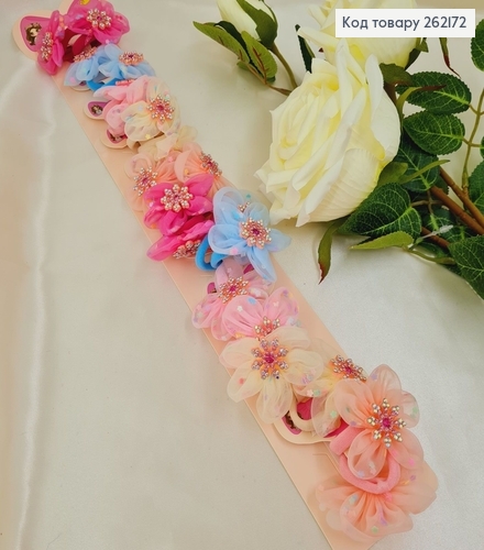 Резинка детская Цветочек  с камнями  цветная 20 шт/уп 262172 фото 1