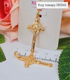 Крестик с распятием и нимбом, 3,3*1,7 см, Xuping 18К 130542 фото
