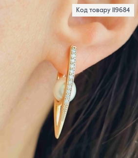 Серьги Стрелы с Блестящими камешками и Жемчужкой, длина 2,8см, английская застежка, Xuping 18К 119684 фото