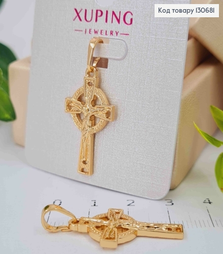 Хрестик з Розп'яттям, з рельєфом та німбом, 2,6*1,5см, Xuping 18K 130681 фото 1