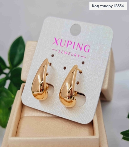 Серьги овальные "Капелька", длина 2,1см, итальянская застежка, XUPING 18K 118354 фото 2