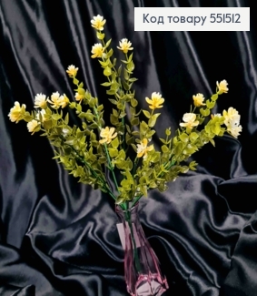 Искусственная декоративная зелень Самшит, с бело-желтыми цветочками, 7 веточек на металлическом стержне, 35см. 551512 фото