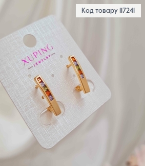 Серьги Прямые с разноцветными камешками, высота 1,9см, английская застежка XUPING 18K 117241 фото