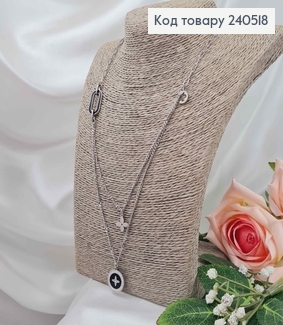 Цепочка двойная, серебряного цвета, с круглой подвеской Van Cleef, 40+5см, сталь Stainless Steel 240518 фото