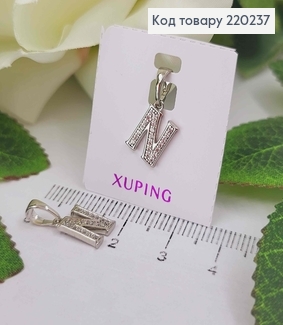 Кулон родований, Буква "N" в камінцях, 1см, Xuping  220237 фото