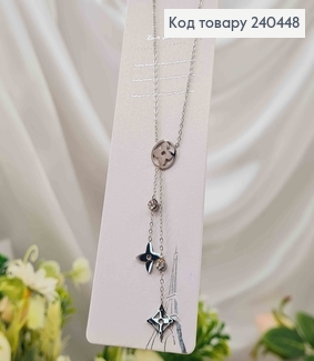 Ланцюжок срібного кольору, з підвісками Van Cleef довж. 42+5см, сталь Stainless Steel 240448 фото