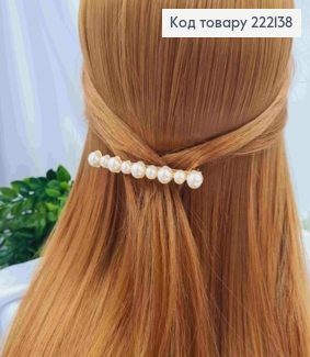 Заколка автомат Золотого цвета 6см, украшенная жемчужками в один ряд. 222138 фото