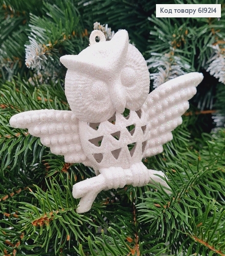 Новогодняя фигура Сова белая (блеск) 12*9см, Украина 619214 фото 1