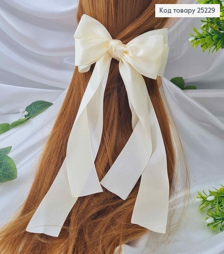 Заколка Бант атласный, молочного цвета, 16*27см. Ручная работа, Украина 25229 фото 1