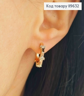 Серьги Кольца многогранные с Блестящими камешками, диаметр 1,4, XUPING 18K 119632 фото