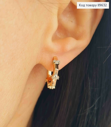 Серьги Кольца многогранные с Блестящими камешками, диаметр 1,4, XUPING 18K 119632 фото 1