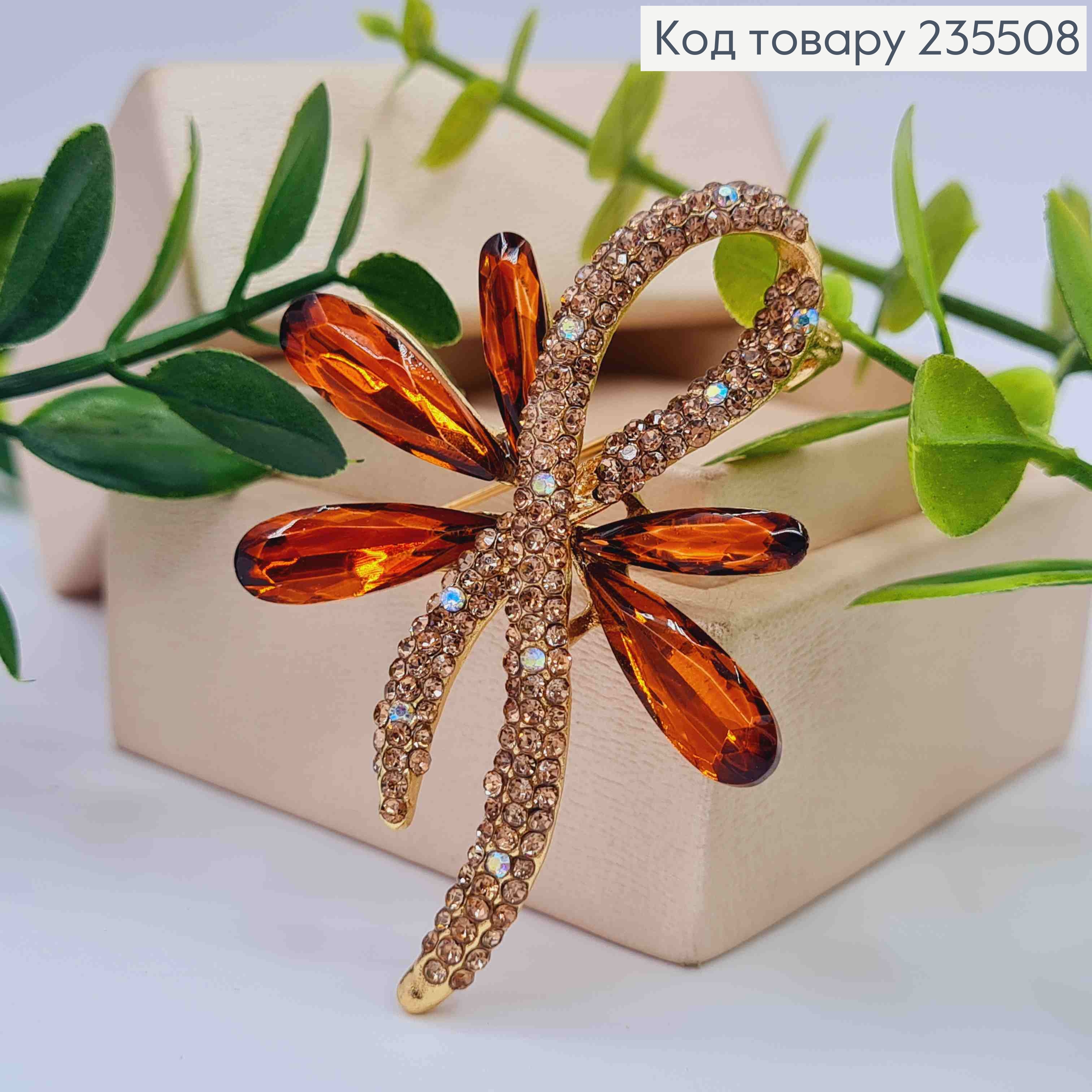 Брошка метал, "Квіткова Петля Бажання", прикрашена Пудровими камінцями, 5,5см 235508 фото 2