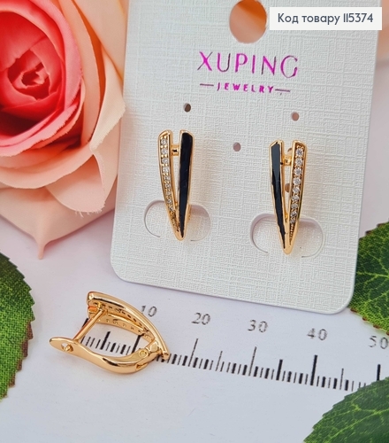Серьги стрелы, с камешками и черной вставкой, 2см англ. зам. Xuping 18K 115374 фото 1