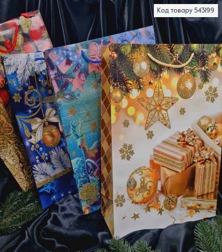 Пакет бумажный с рисунком "Новогодние игрушки", 42*31*12см, в ассортименте 543199 фото 1