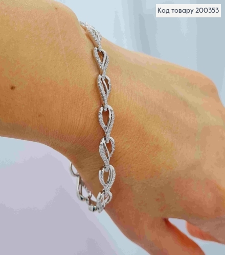 Браслет родованный украшен блестящими камешками, длина 17+2см, Xuping 200353 фото 1