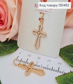 Крестик, с ободком из камней и маленьким крестиком в центре, 2,5*1,5 см, Xuping 18K 130492 фото