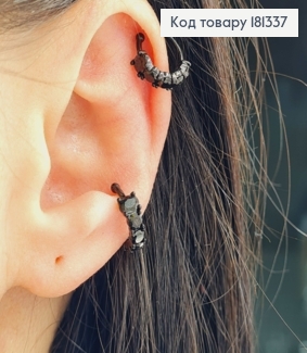 Серьги кафы, черненые, с черными камешками, 1см, Xuping 181337 фото