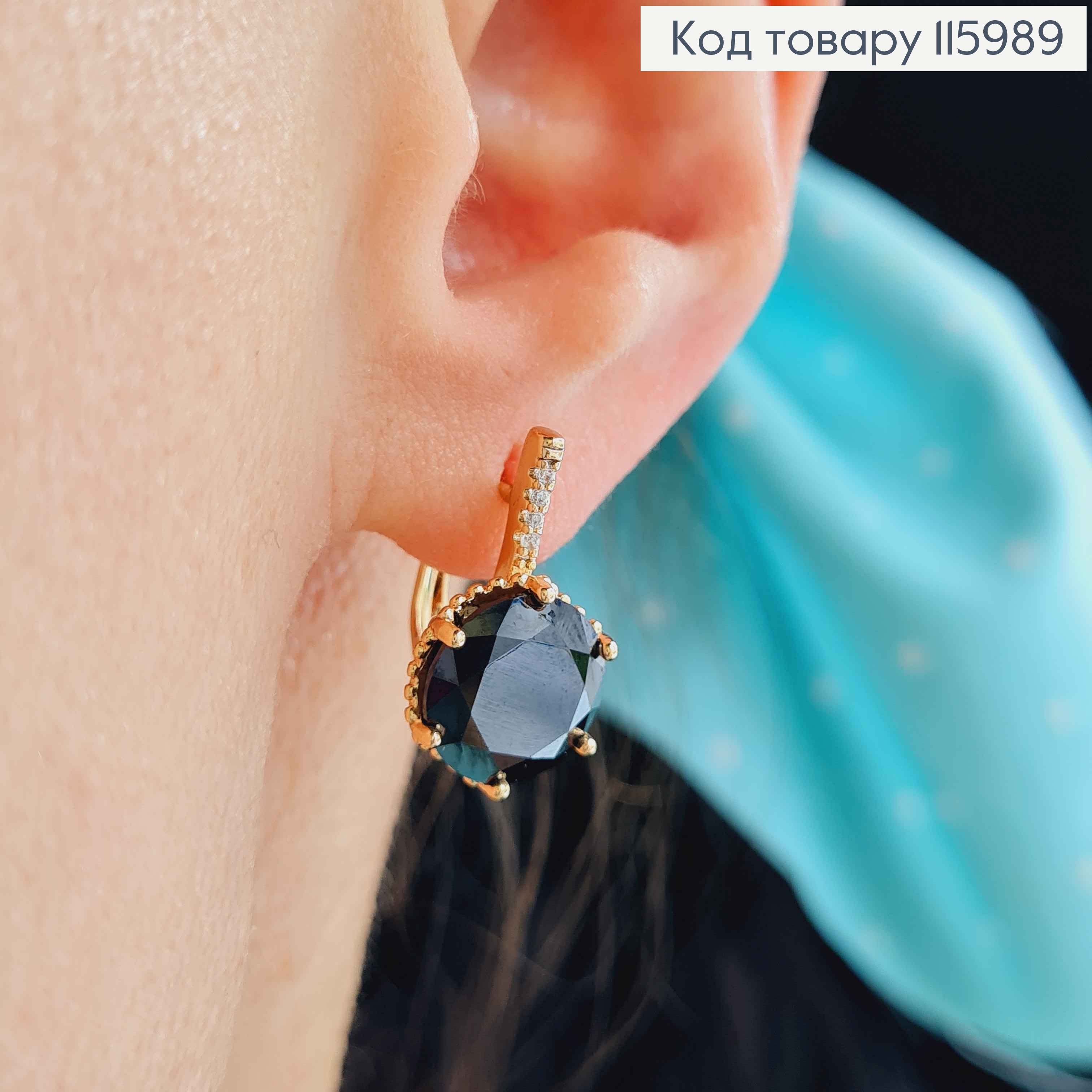 Серьги, "Загадка" с большим Чёрным камешком, 1,8см, англ. застежка, Xuping 18K 115989 фото 2
