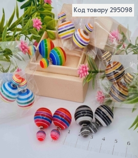 Серьги гвоздики, Двойной шар, цвета Радуга в ассортименте, 0,8-1,5см 295098 фото