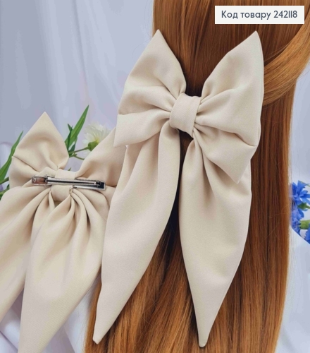 Заколка (7,5см) БАНТ ПУДРОВОГО цвета, ткань креп, размер 14*24см, Украина 242118 фото 1