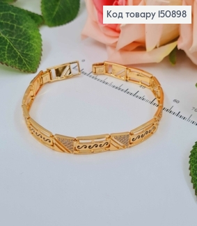 Браслет плетения пластинками, с черными узорами и камешками, 16,5+2см, Xuping 18К. 150898 фото