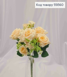 Искусственная композиция Розы, ПУДРОВОГО цвета, 7 веточек на металлическом стержне, высота30см 551560 фото