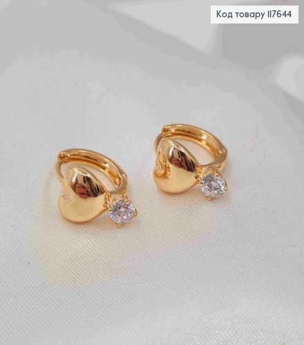Серьги кольца, "Сердце" с Блестящим камешком, диаметр 1,5см, Xuping 18К 117644 фото 2