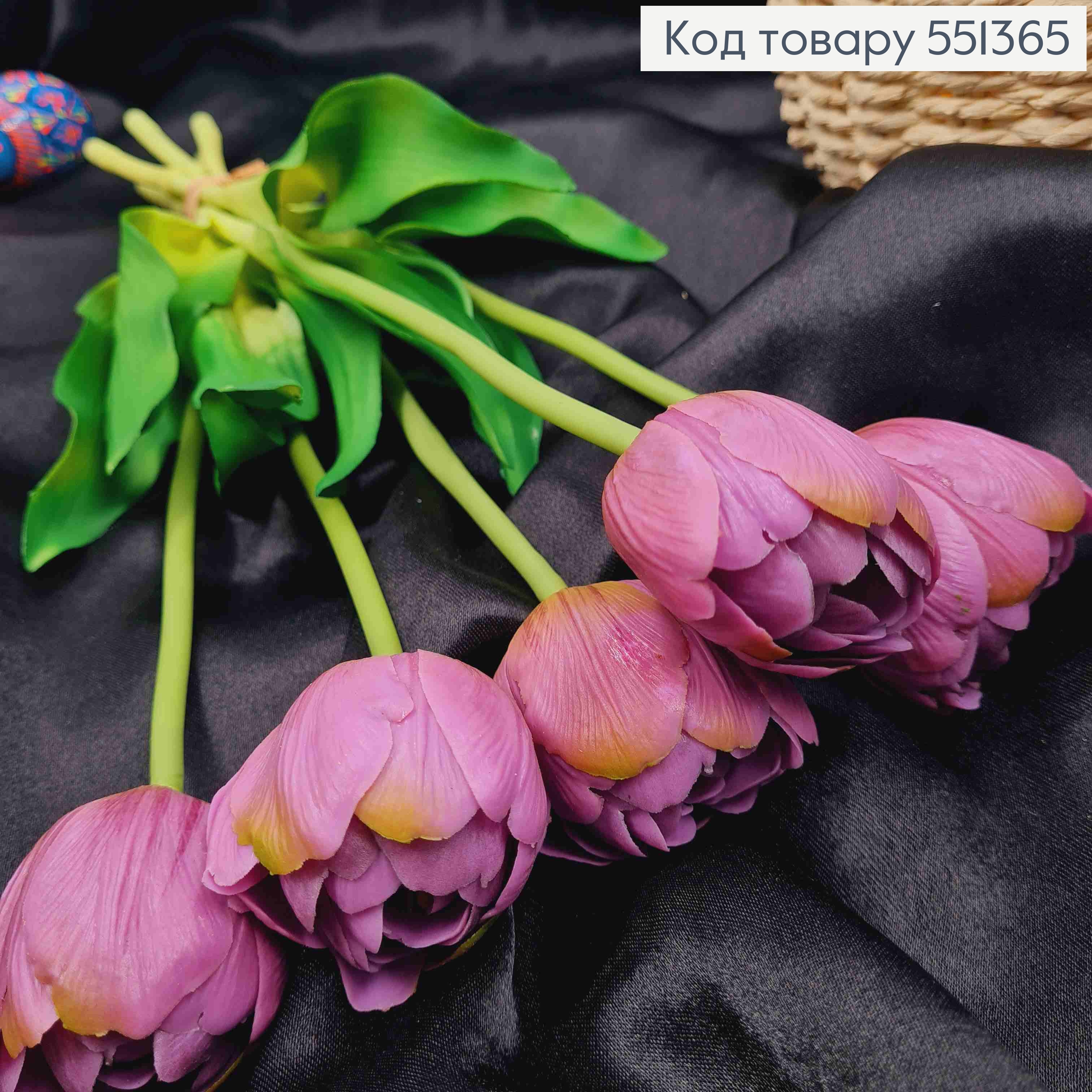 Искусственные цветы ТЮЛЬПАН Пионовидный, Фиолетового цвета (латексные), 5шт/букет, выс. 38см, цветок 4см 551365 фото 4