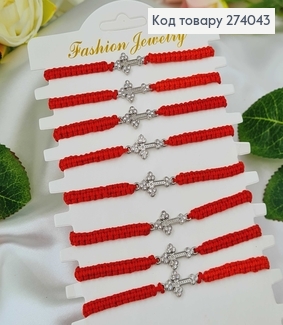Браслет нить красная плетеная Крестик в камнях 274043 фото