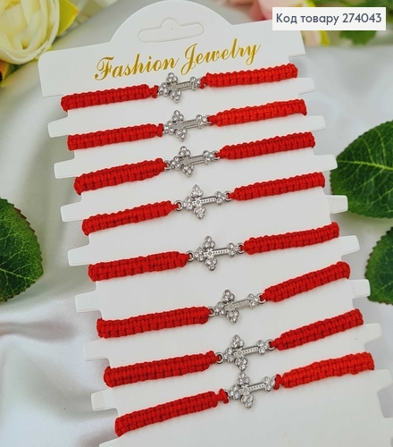 Браслет нить красная плетеная Крестик в камнях 274043 фото 1