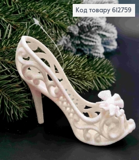 Фигурка блеск "ТУФЕЛЬКА", БЕЛАЯ, размер 12*8*3,5см, новогоднее украшение пластиковое, Украина 612759 фото
