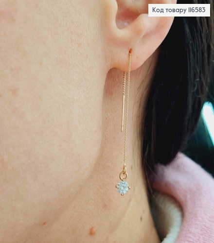 Серьги протяжки 7см, с квадратным камешком 4мм. Xuping 18K 116583 фото 3