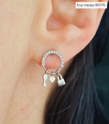 Сережки родированые гвоздики Круг с камнями, 1см, Xuping 180776 фото 1