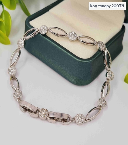 Браслет родованный "МАРИЯ" плетеный овальными звеньями украшен камушками, длина 17+2см, Xuping 200321 фото 1