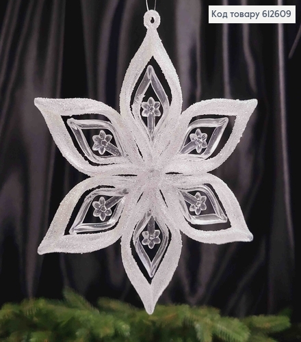 Новорічна фігура, набір СНІЖИНКА-ЗІРКА, пластик, колір ПРОЗОРИЙ+БЛИСК, 5шт/уп, 13см, Україна 612609 фото 1