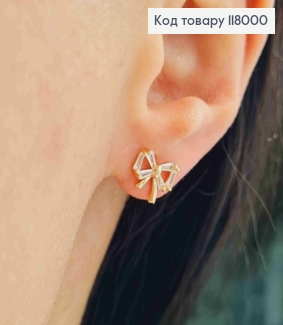 Серьги гвоздики "Бантик" с камешками, 0,9см, Xuping 18K 118000 фото