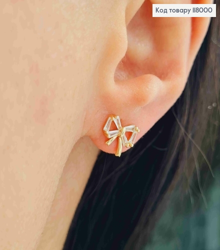 Серьги гвоздики "Бантик" с камешками, 0,9см, Xuping 18K 118000 фото 1