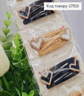 Набір заколка тік-так (20шт), з Серцем та Камінцями, Пастельні кольори, заколка 4,5см, серце 1,5см 271521 фото