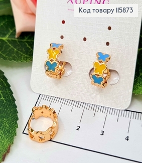 Серьги кольца 1см, с сине-желтыми бабочками, Xuping 18K 115873 фото