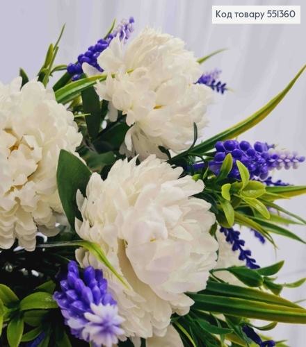 Искусственная композиция Белые ХРИЗАНТЕМЫ с ЛАВАНДОЙ, 18 веток с цветами на металлическом стержне, 42см 551360 фото 3