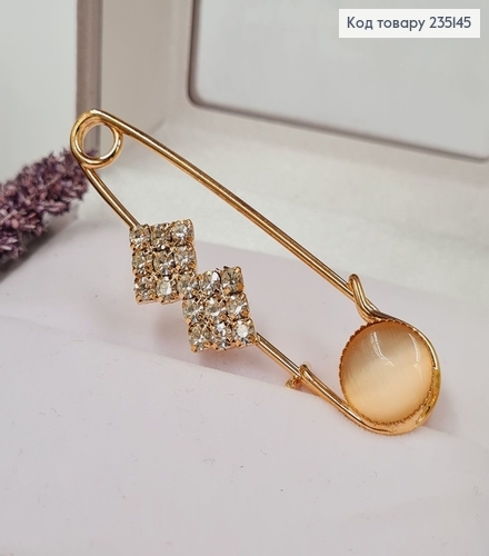Брошка Шпилька "Мерцание" с камушками 6.5*2 см, золотой цвет. 235145 фото 3