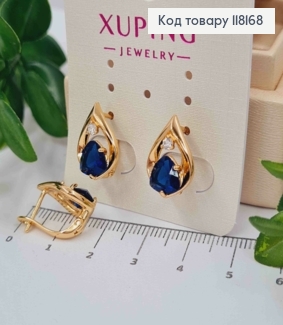 Серьги "СОФИ" с Темно-Синим камнем, 1,5см, англ. заст., Xuping 18K 118168 фото