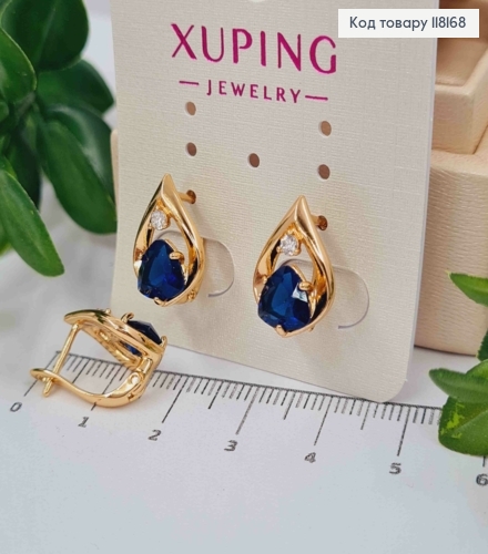 Серьги "СОФИ" с Темно-Синим камнем, 1,5см, англ. заст., Xuping 18K 118168 фото 1