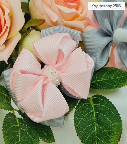 Резинка Бант репсовий розовой и серый  в асорт. 7 см, ручная робота Украина 25116 фото 1